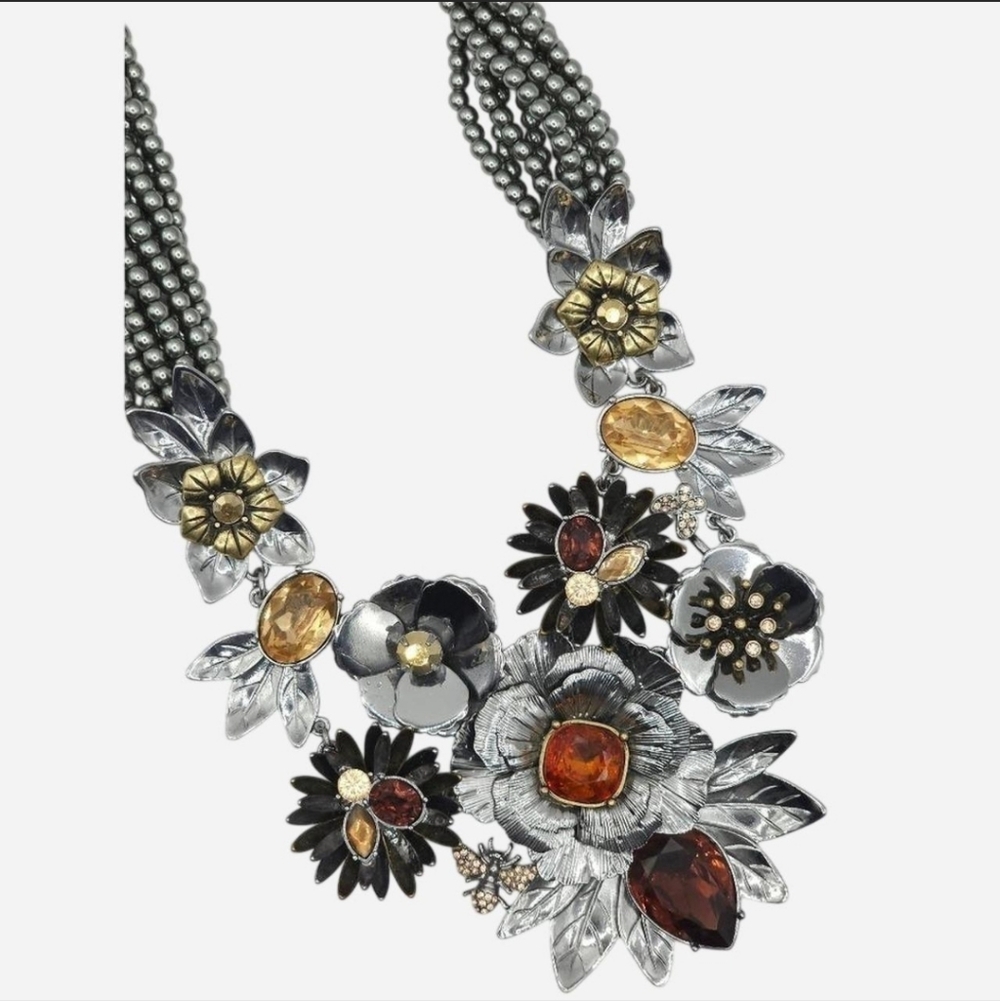 Signed Large Floral Multi-Stranded Statement Neck… - image 8